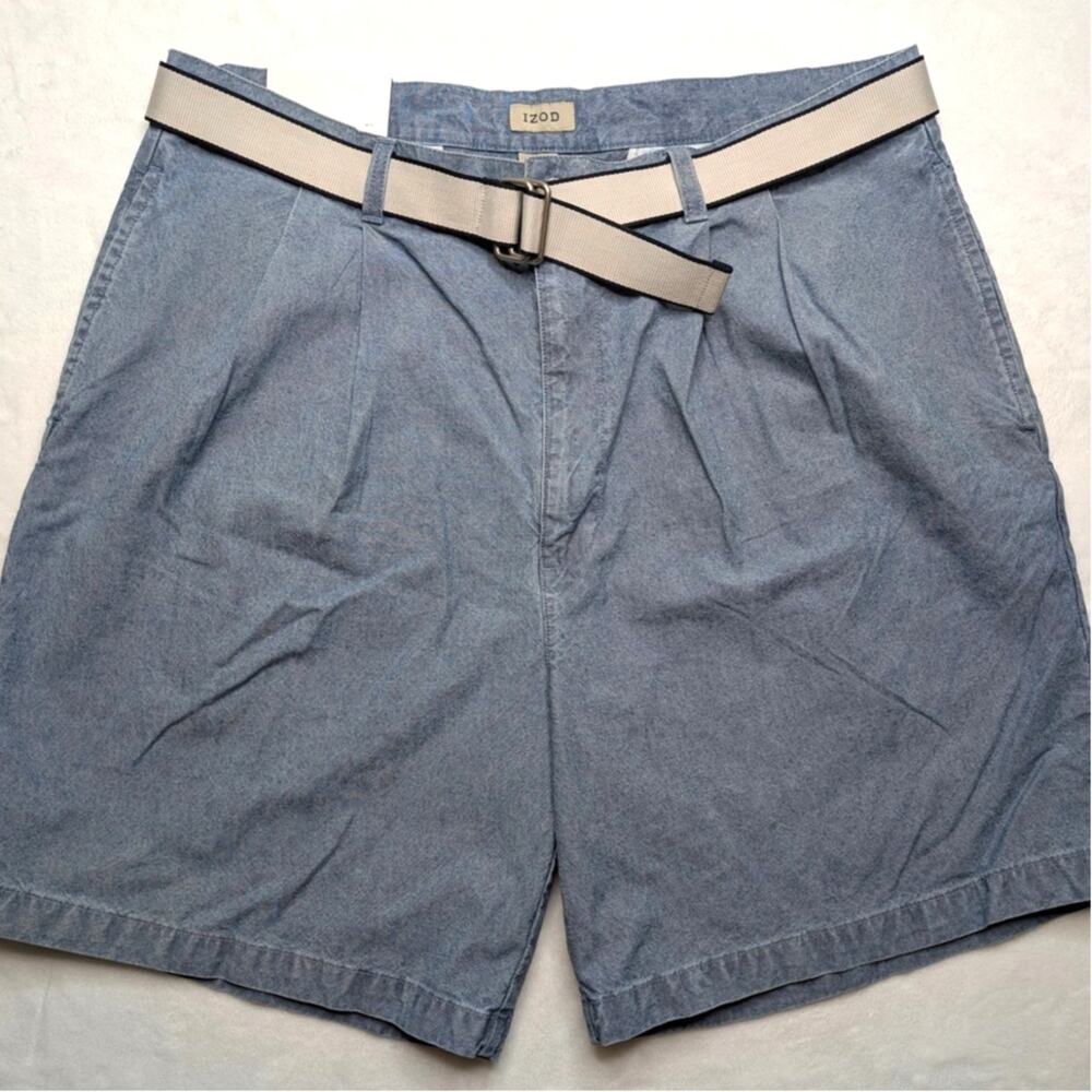 IZOD Vintage Mens‎ Denim Shorts - 38 Waist With Belt Casual NWT